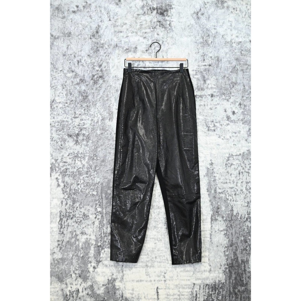 Vintage Louis Feraud Black Crocodile Textured High Waist Trouser Pants